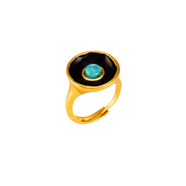 Ring aus Messing vergoldet, Emaille, Türkis